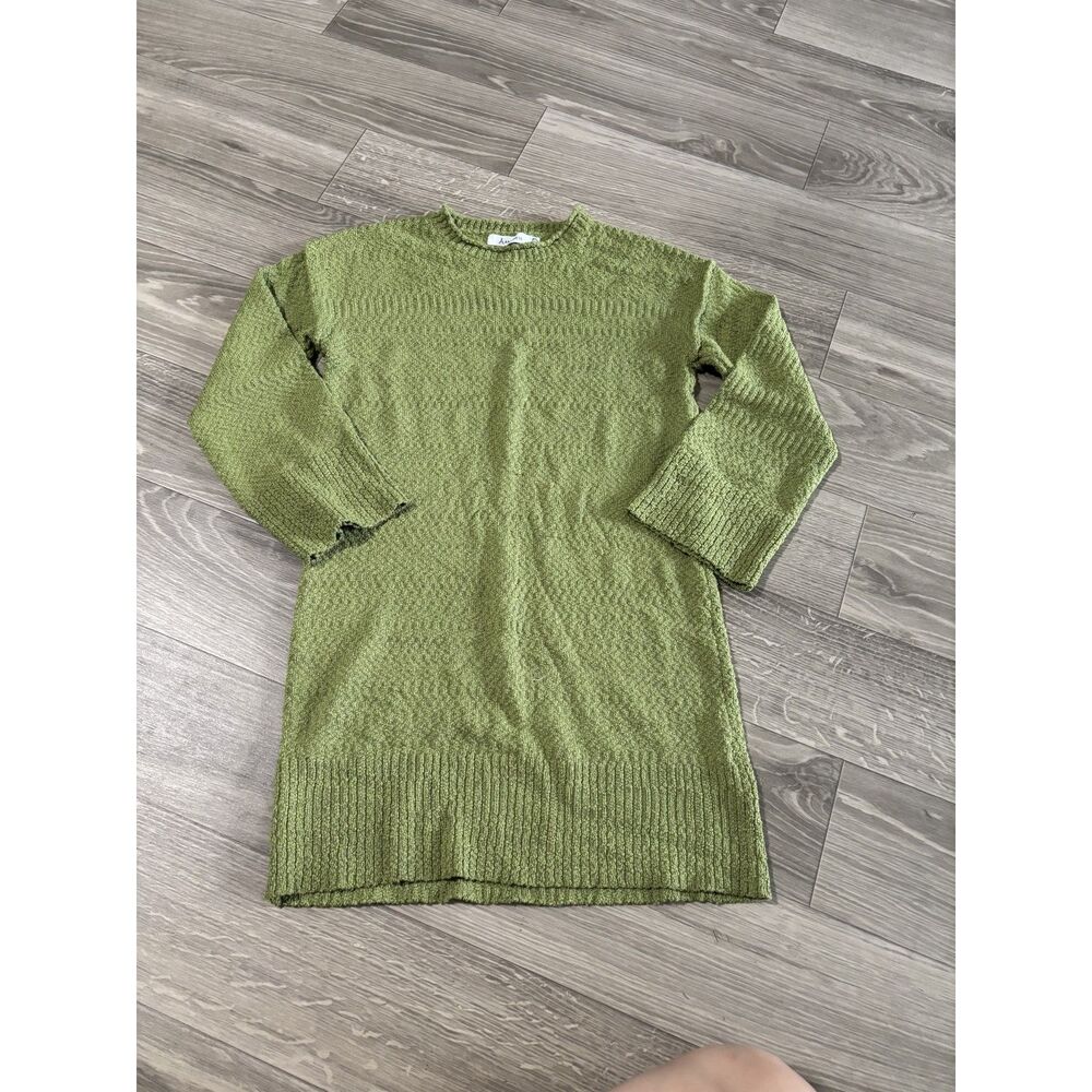 Anrabess Sage Green Knit Sweater Dress Bell Sleeve Mini Dress Size XS